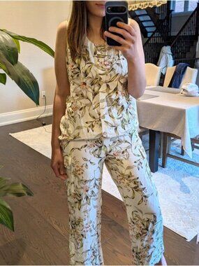 Spanner 2 Piece Linen Blend Floral Tank Top And Pants Set